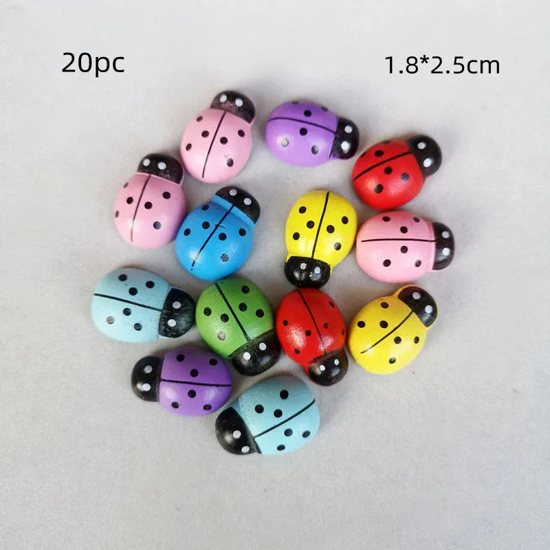 Large Wooden Ladybug Insect Animal Wood Craft DIY Accessories Miniature Fairy Garden Decoration