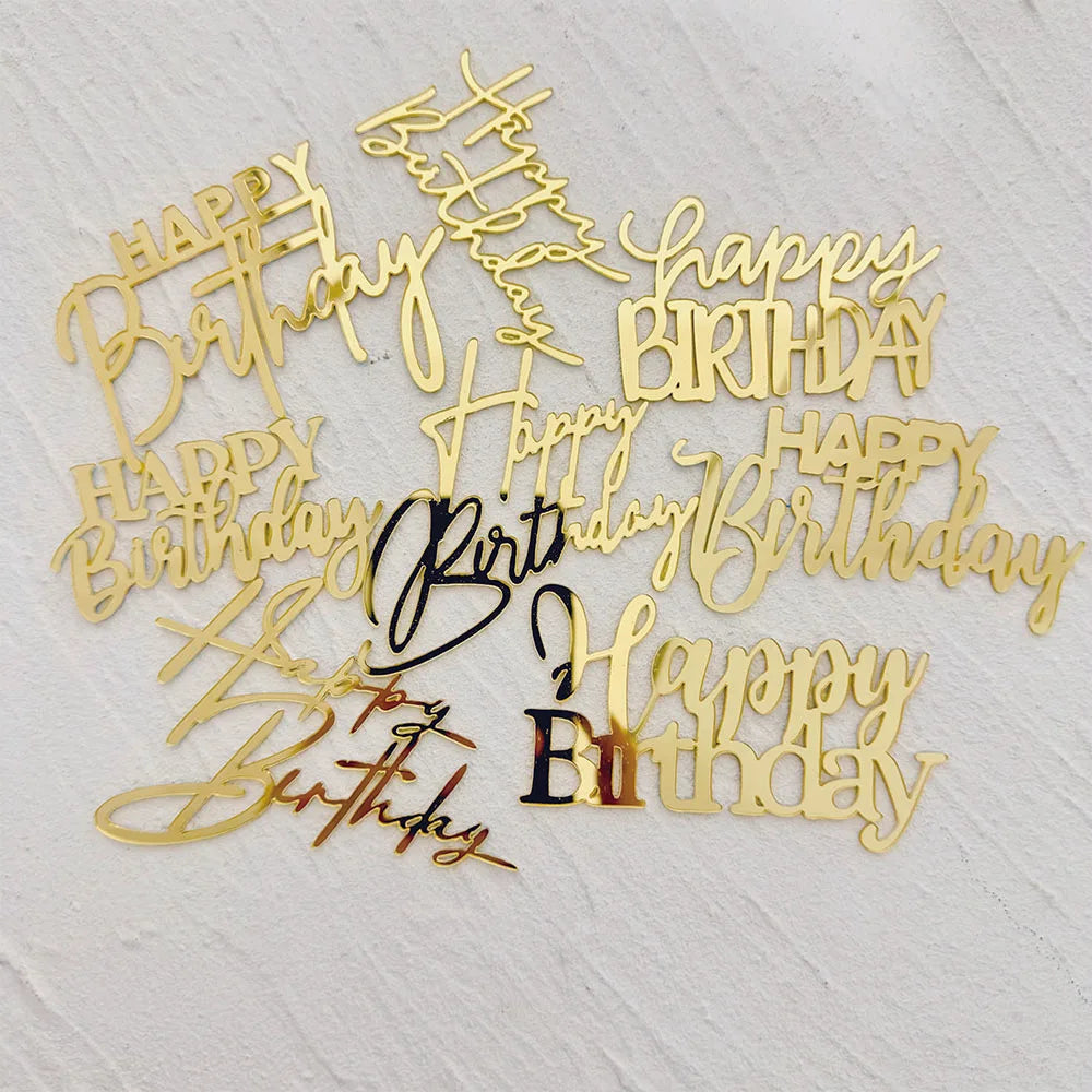 8pcs Acrylic Cake Topper Set Happy Birthday Cake Topper Side Decorations for Party Cakes
