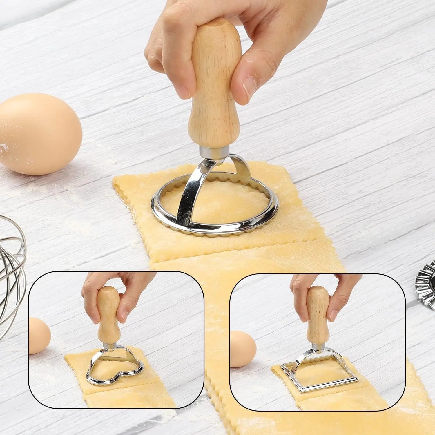 1pc/2pcs/4pcs/5pcs Ravioli Stamp Maker Cutter with Roller Wheel Wooden Handle for Ravioli, Pasta, Dumplings Lasagna, Pierogi