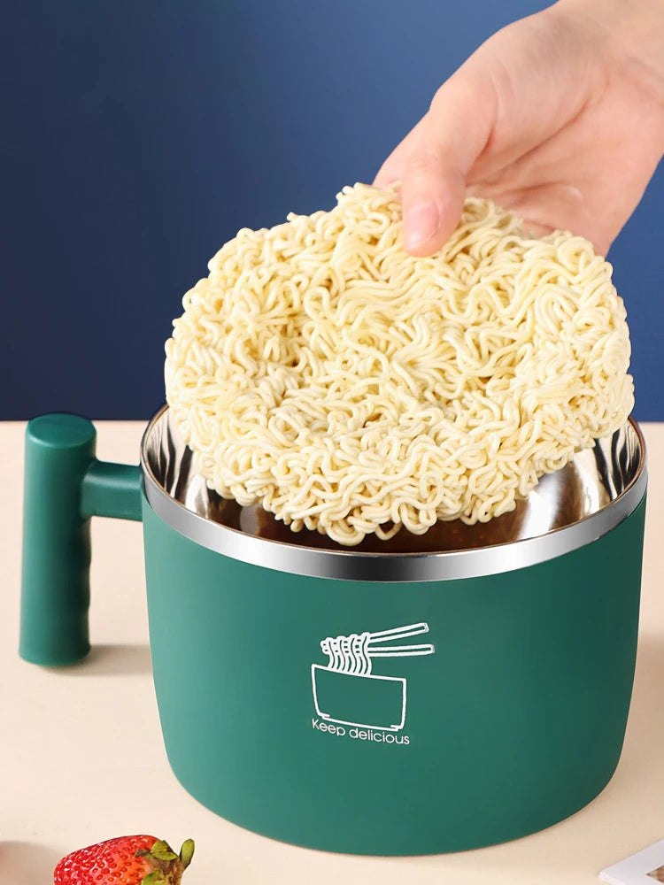 Stainless Steel Bowl With Lid For Instant Noodles Sealed And Portable Drain Bowl For Kitchen Utensils Instant Noodle Partner