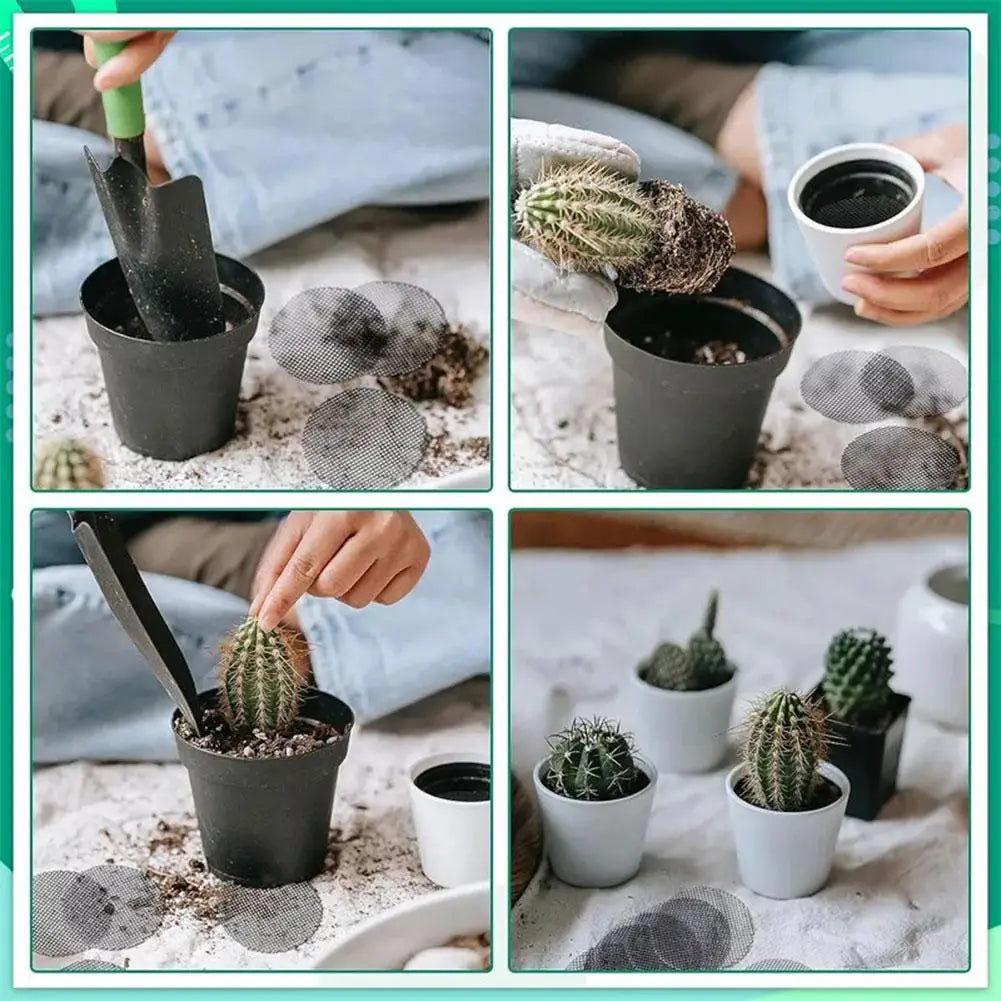 50 Pcs Flower Pot Hole Mesh Pad Breathable Bonsai Mesh Drainage Screens Bonsai Pot Bottom Grid Mat Drainage Mesh Hole Screen