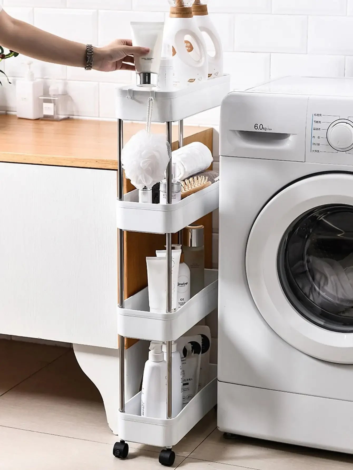 3/4 Tier Movable Gap Storage Rack Rolling Utility Cart Storage Shelf Kitchen Bathroom Slim Slide Organizer Shelf Livingroom