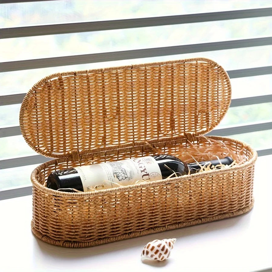 Bohemian Imitation Rattan Storage Basket - Woven Storage Box, Dust-proof Cutlery Frame, Home Decoration Basket Kitchen Organizer