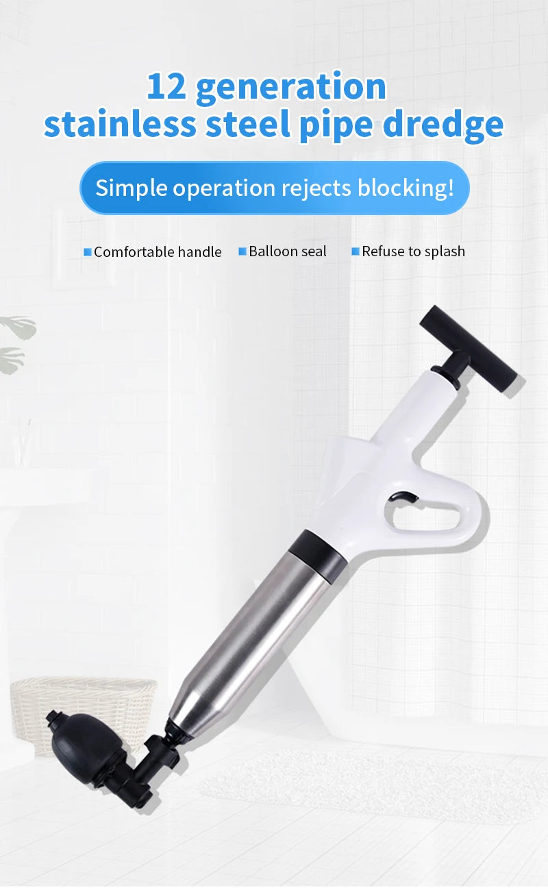 Stainless Steel Toilet Pipe Dredger Pneumatic Household High-pressure Dredging Tool Set Thickened Wall Cylinder Sturdy And Safe
