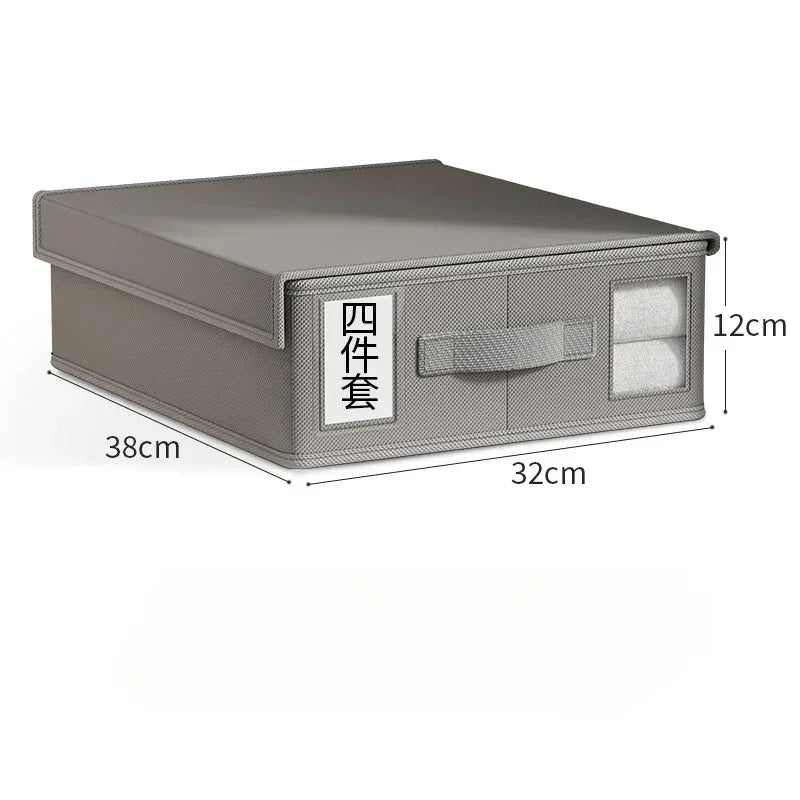 Sheet Set Storage Box Organizer Fabric Folding Window Zipper Blanket Organizer Box Wardrobe Bed Clothes Storage Organizer