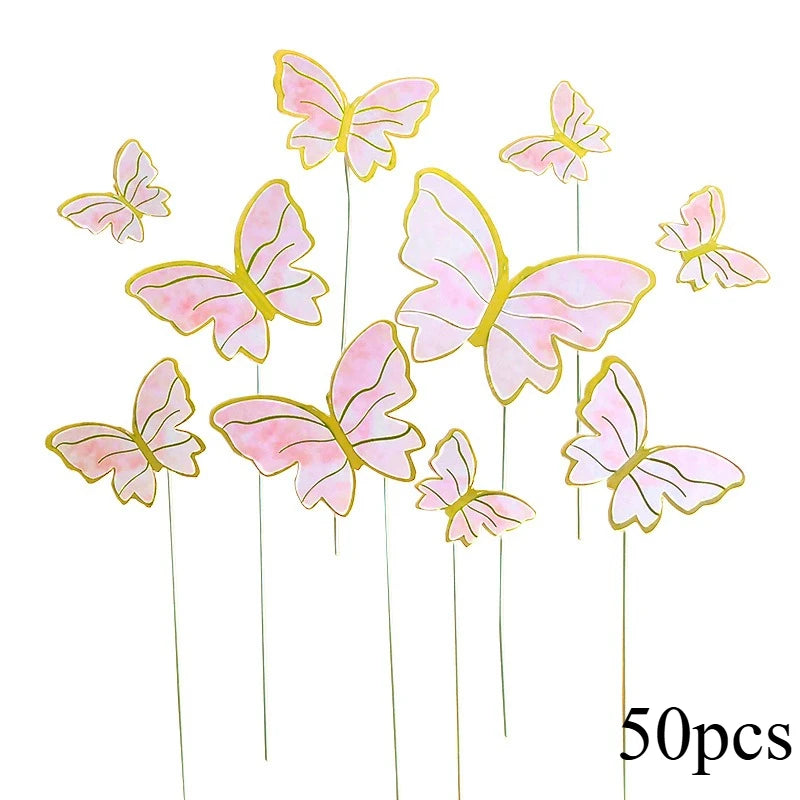 10/50pcs Butterfly Cake Toppers, Elegant Purple & Pink Paper Decorations for Birthday, Wedding, Parties, DIY Baking Accessories