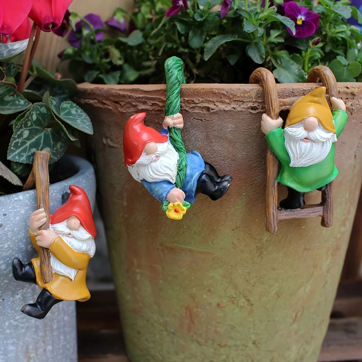 3Pc Flower Pot Dwarf Hanging Ornaments, Mini Dwarf Resin Statue, Garden Dwarf Micro Landscape Decorative Statue, Outdoor Miniature Statue Accessories,