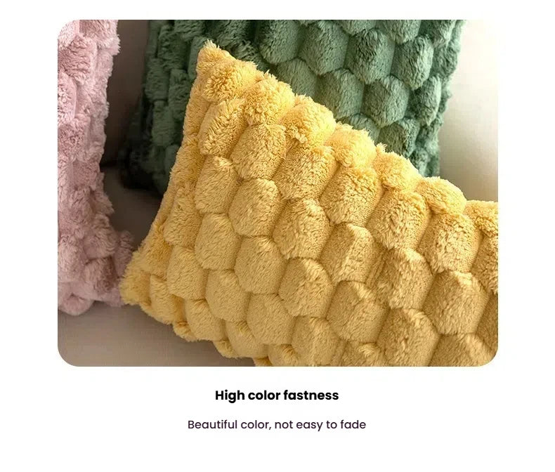 1PC Pineapple Grid  3D Soft Plush Throw Pillow Cover Decorative Cushion Case for Sofa Living Room Bedroom & Home Decor