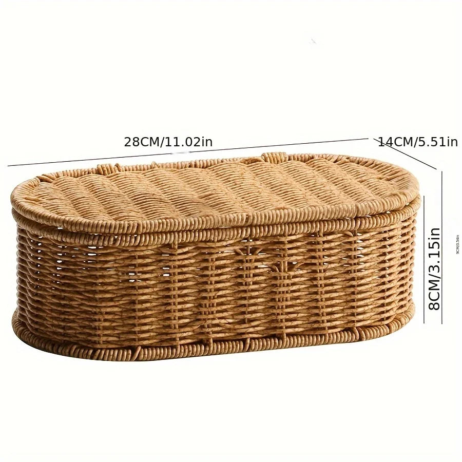 Bohemian Imitation Rattan Storage Basket - Woven Storage Box, Dust-proof Cutlery Frame, Home Decoration Basket Kitchen Organizer