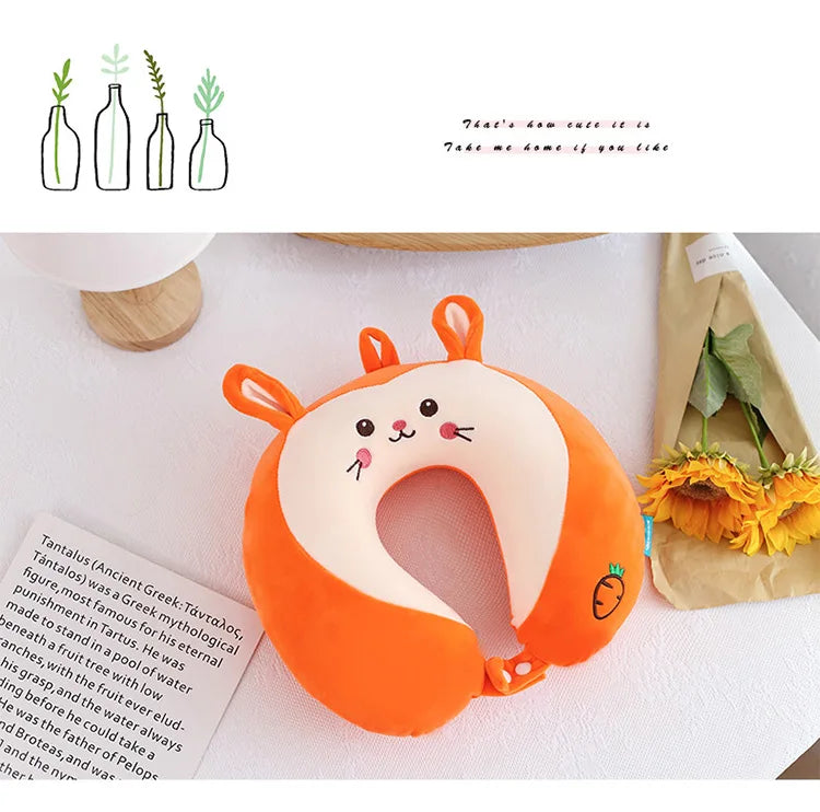 Cartoon Neck Pillow Memory Cotton U-shaped Soft Fluffy Travel Pillow Car Airplane Office Lunch Break Comfortable Sleep Headrest
