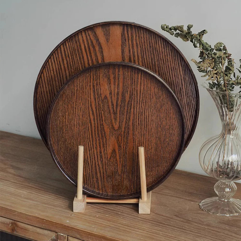 Round Wooden Serving Tray 21/27/30cm Wood Platte Decorative Tray for Coffee Home Table Breakfast Dinner Tea Food Tray