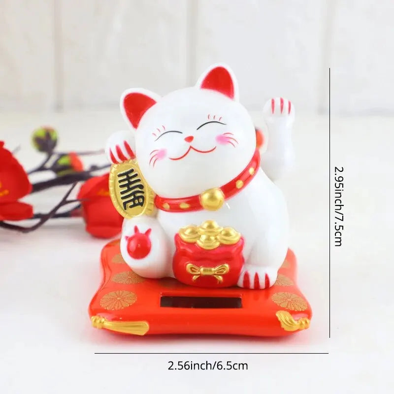 Solar-powered Lucky Cat MINI Statue, Cat Waving Arm Suit, Lively And Cute Maneki Neko, Store Front Desk Decoration
