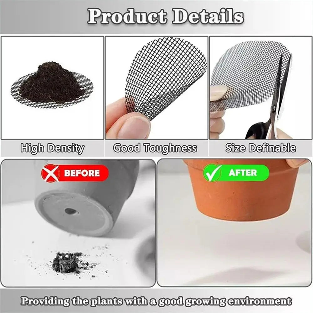 50 Pcs Flower Pot Hole Mesh Pad Breathable Bonsai Mesh Drainage Screens Bonsai Pot Bottom Grid Mat Drainage Mesh Hole Screen