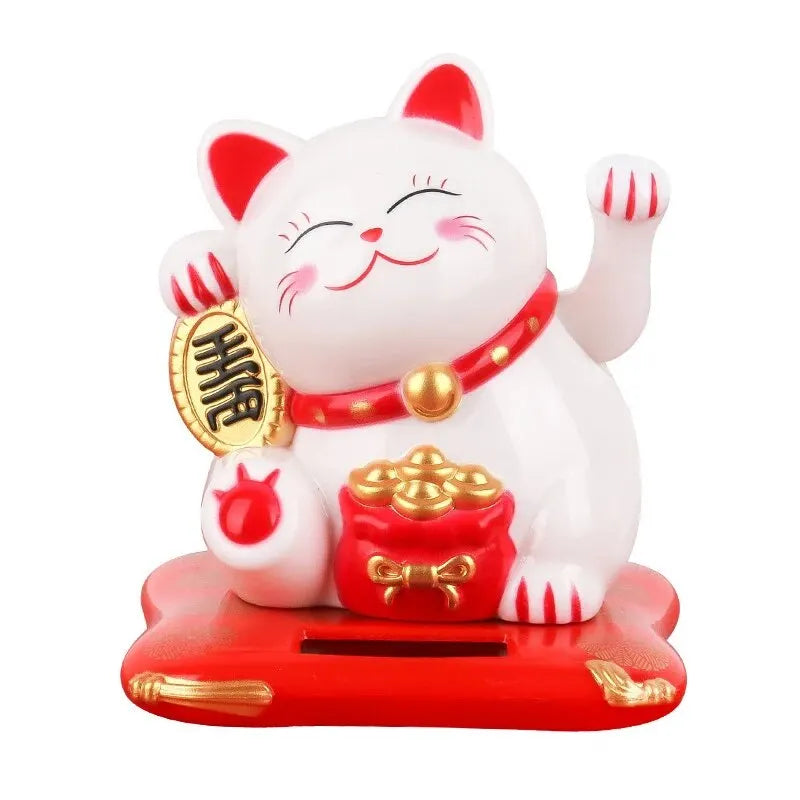 Solar-powered Lucky Cat MINI Statue, Cat Waving Arm Suit, Lively And Cute Maneki Neko, Store Front Desk Decoration