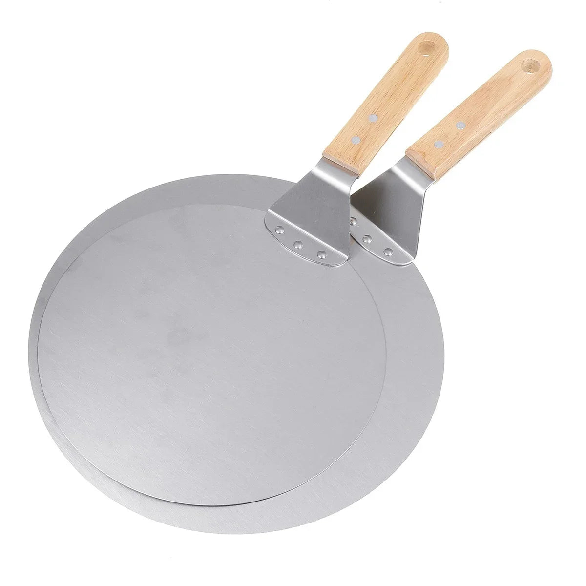10/12inch Pizza Shovel Pastry Tools Stainless Steel Wooden Handle Peel Round Anti-scalding Pan Bakeware Maker