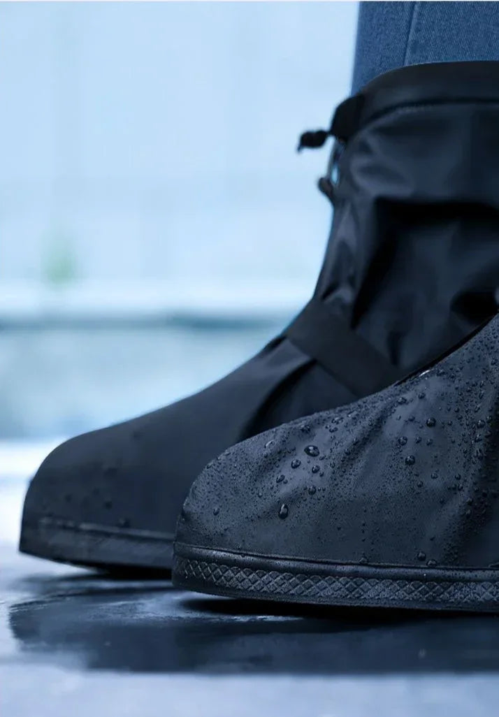 Reusable Anti-Slip PU Leather Waterproof Shoes Cover Water Boots Cycling Hiking Overshoes Rain Snow Wet Sand Shoes Protectors