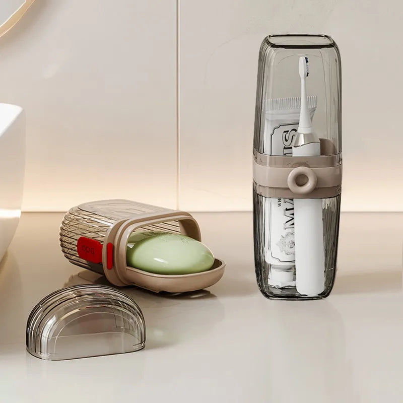 1 set of portable travel soap box and toothbrush holder set - durable plastic, perfect for camping, bathroom accessories