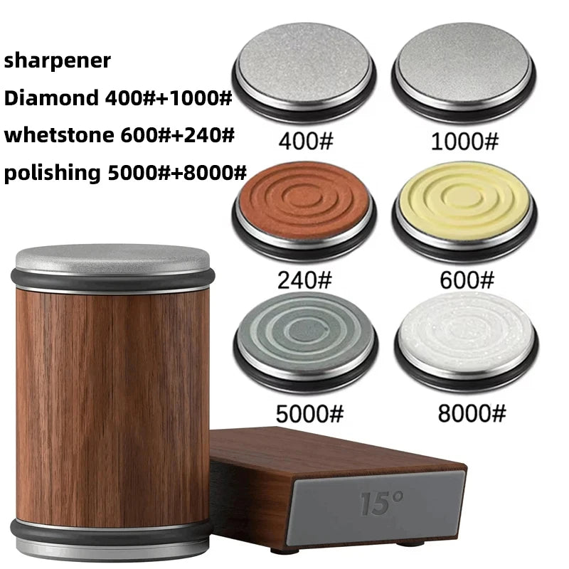 New Rolling Knife Sharpener Double Sided Diamond Sharpening Stone 15_20° Degree Magnetic Angle Roller Sharpening for Kitchen