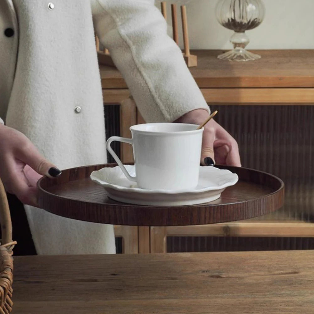 Round Wooden Serving Tray 21/27/30cm Wood Platte Decorative Tray for Coffee Home Table Breakfast Dinner Tea Food Tray
