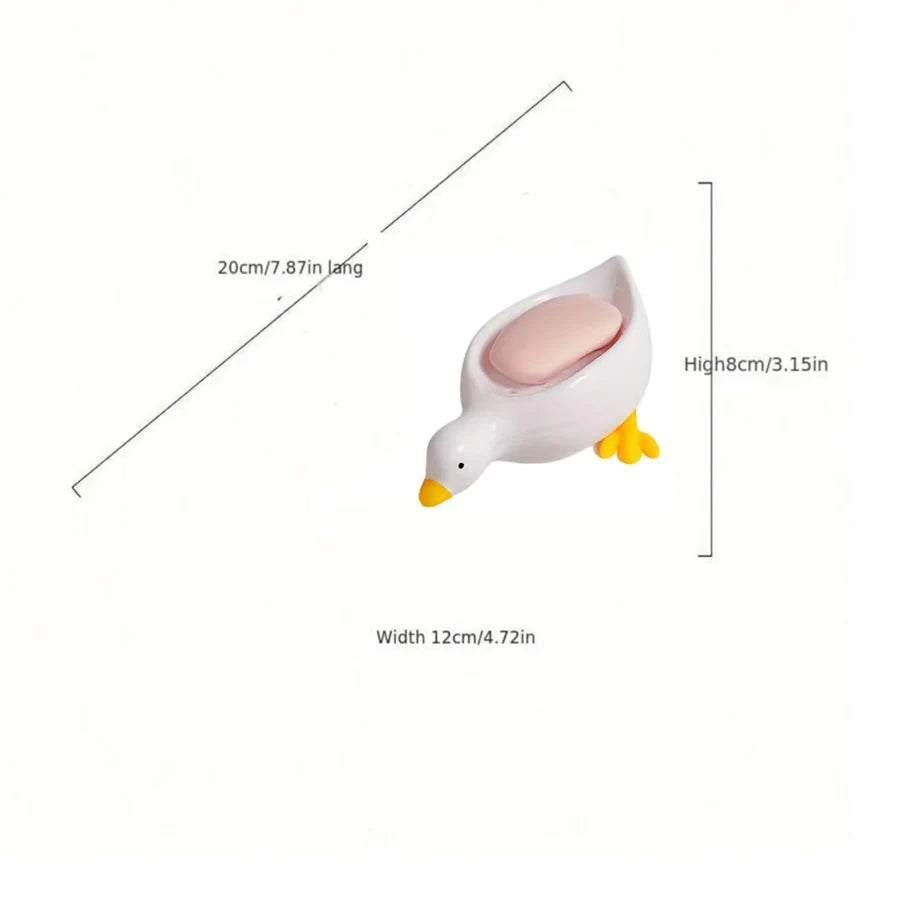 1Pc White Duck-Shaped Soap Rack, Plastic Material, Suitable for Kitchen and Bathroom Countertop Storage Box, Non-Slip Drain Soap Dish Container Bathroom Accessories