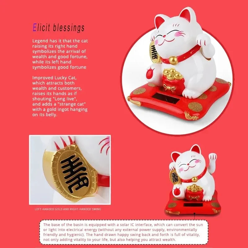 Solar-powered Lucky Cat MINI Statue, Cat Waving Arm Suit, Lively And Cute Maneki Neko, Store Front Desk Decoration