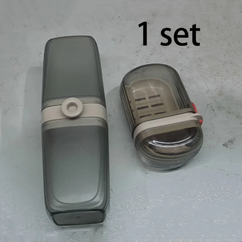 1 set of portable travel soap box and toothbrush holder set - durable plastic, perfect for camping, bathroom accessories