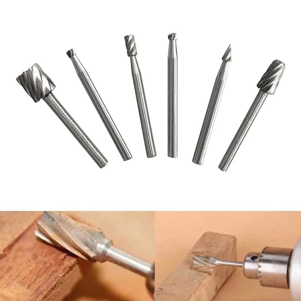 6pc High-speed Steel Woodworking Small Rotary File Grinding Head DIY Carpenter Polishing and Trimming Electric Tool Set