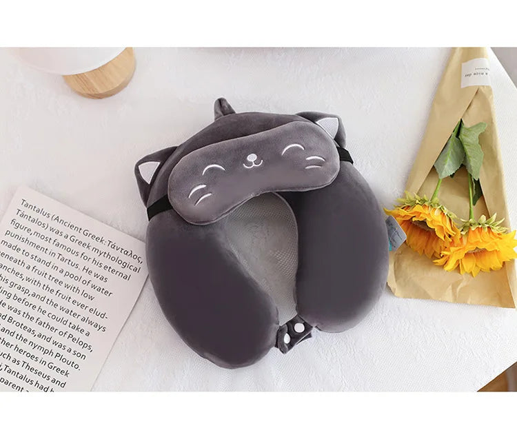 Cartoon Neck Pillow Memory Cotton U-shaped Soft Fluffy Travel Pillow Car Airplane Office Lunch Break Comfortable Sleep Headrest