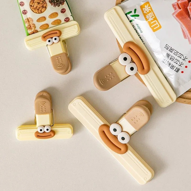 3pcs Creative Face Bag Sealing Clip Food Snack Clip Kitchen Tools Decorative Small Clip Refrigerator Plastic Food Bag Storage