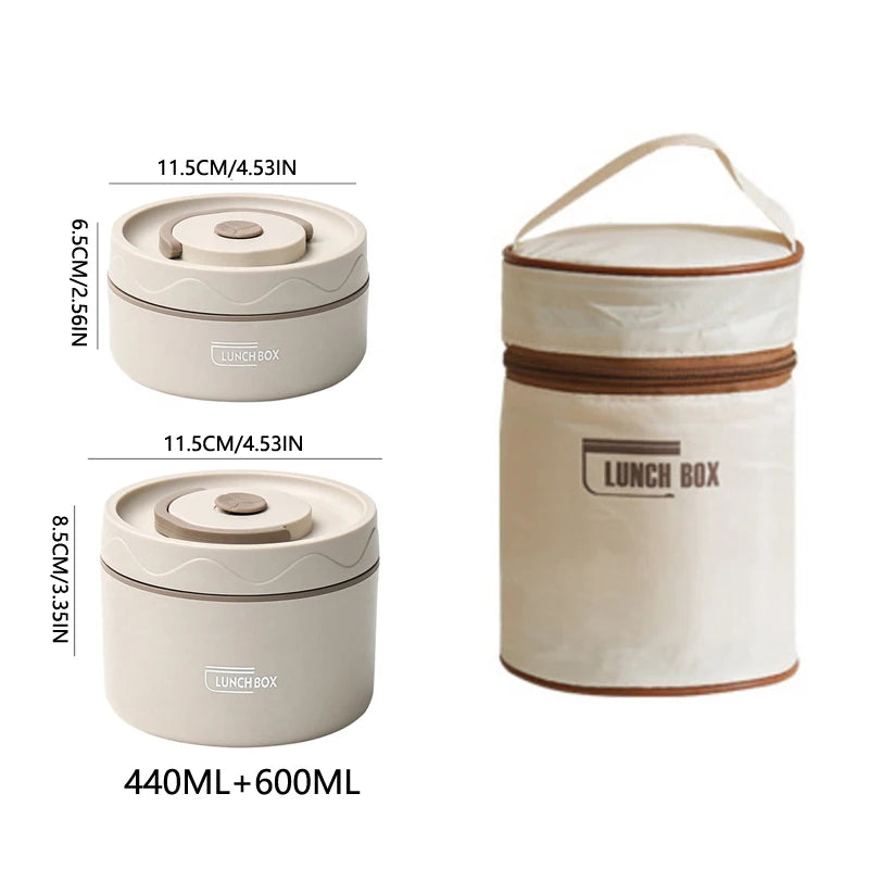 304 Stainless Steel Insulated Lunch Box with Storage Bag Portable Double-layer Covered Lunch Box Office Student Sealed Lunch Box