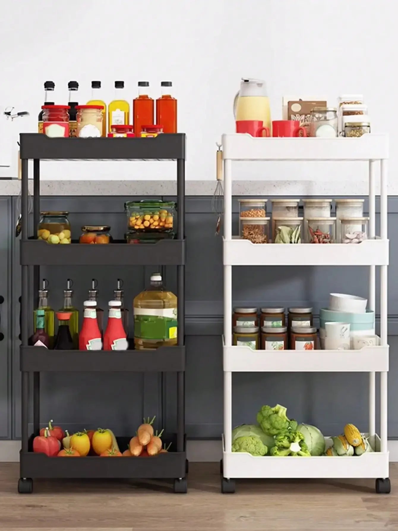 3/4 Tier Movable Gap Storage Rack Rolling Utility Cart Storage Shelf Kitchen Bathroom Slim Slide Organizer Shelf Livingroom