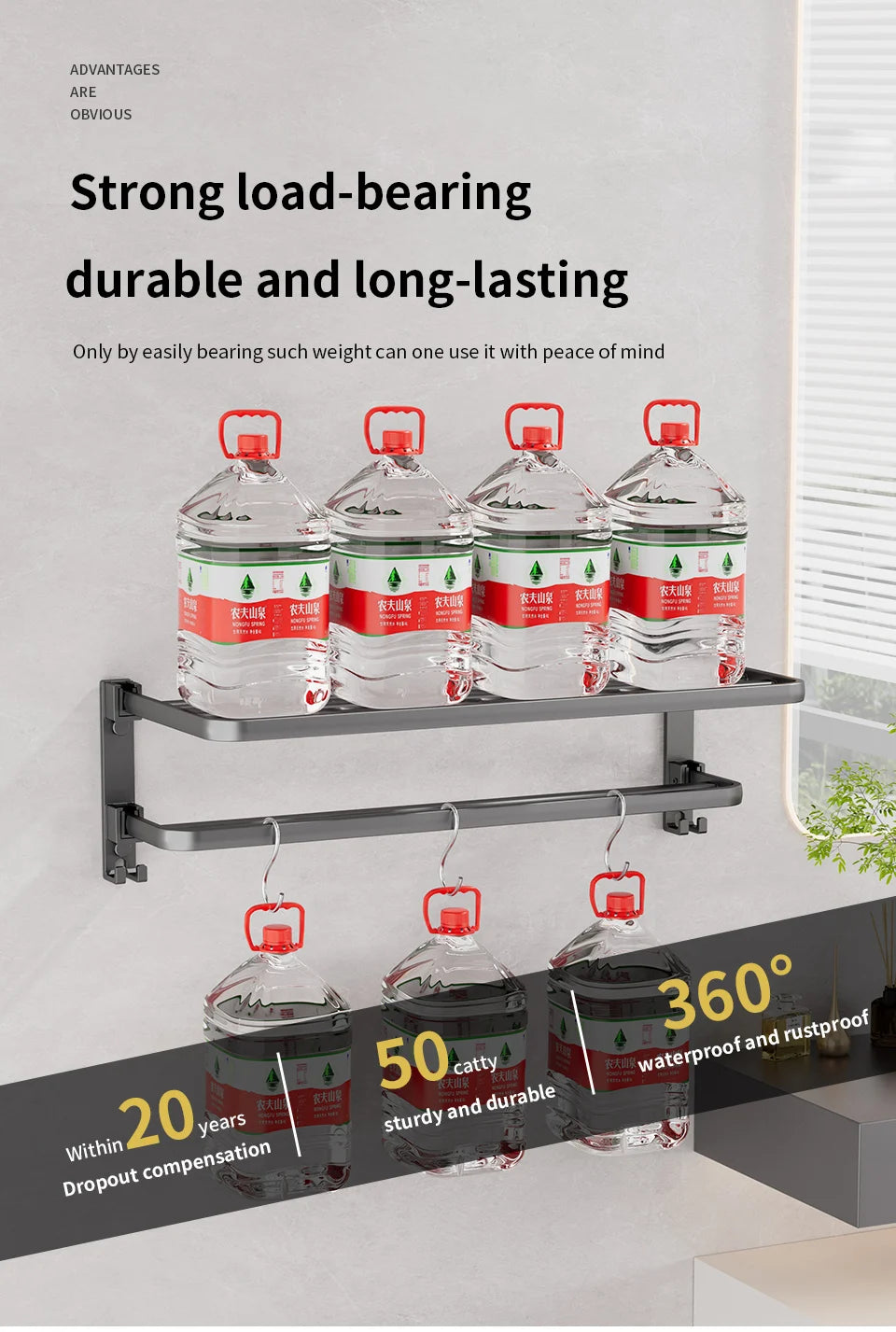 Matte Black 50CM Folding Holder With Hook Towel Holder Wall Mount AluminumTowel Rack