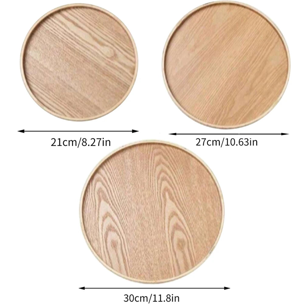 Round Wooden Serving Tray 21/27/30cm Wood Platte Decorative Tray for Coffee Home Table Breakfast Dinner Tea Food Tray