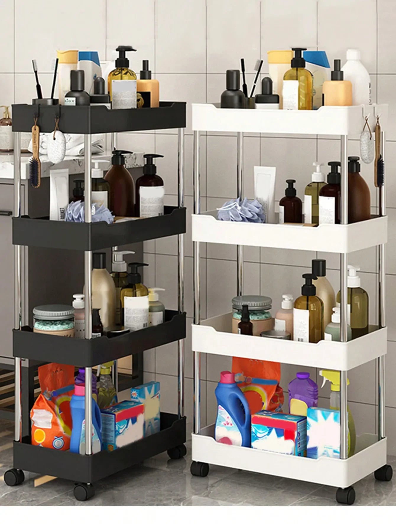 3/4 Tier Movable Gap Storage Rack Rolling Utility Cart Storage Shelf Kitchen Bathroom Slim Slide Organizer Shelf Livingroom