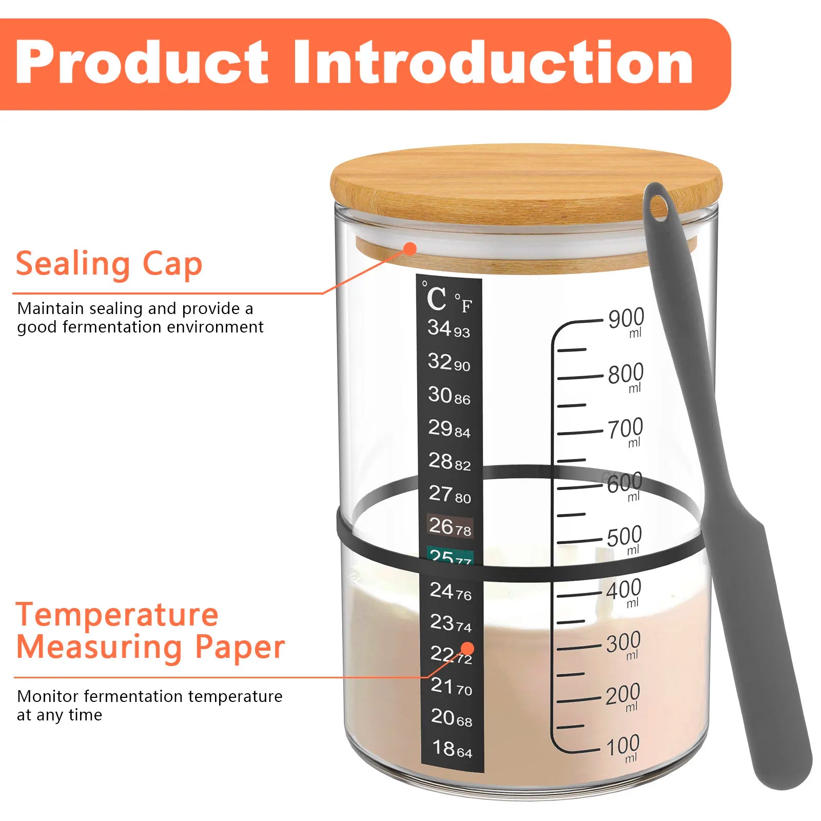 Sourdough Fermentation Jar 900ml Sourdough Starter Container Clear Glass Jar Sourdough Baking Supplies Wide Mouth with Lid