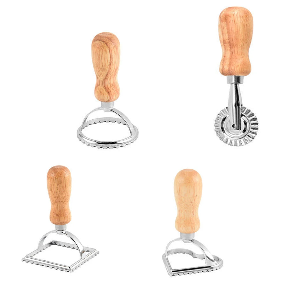 1pc/2pcs/4pcs/5pcs Ravioli Stamp Maker Cutter with Roller Wheel Wooden Handle for Ravioli, Pasta, Dumplings Lasagna, Pierogi