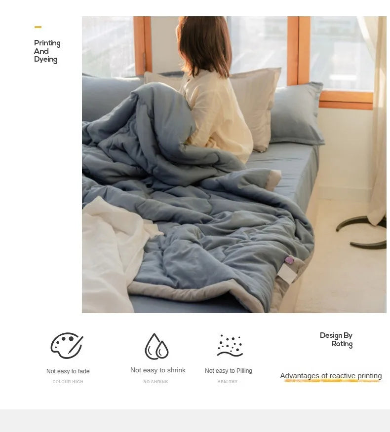 2025 new Japanese polyester cotton quilted summer quilt skin-friendly washable light luxury style solid color lightweight