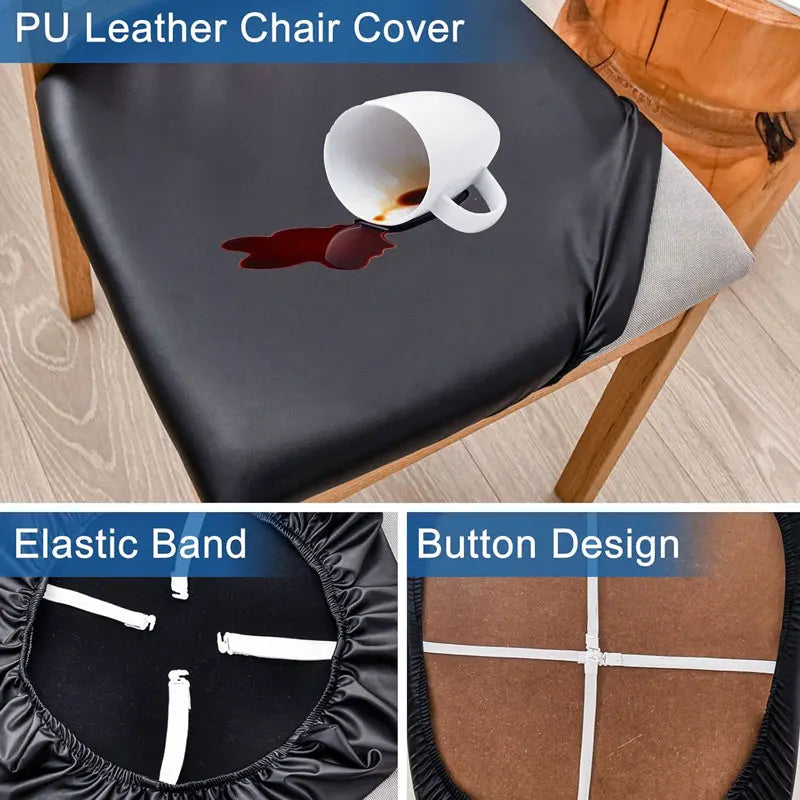 aterproof PU Chair Cushion Cover For Kitchen Dining Room Leather Seat Cover Dining Room Chair Seat Cushion Cover Solid Color