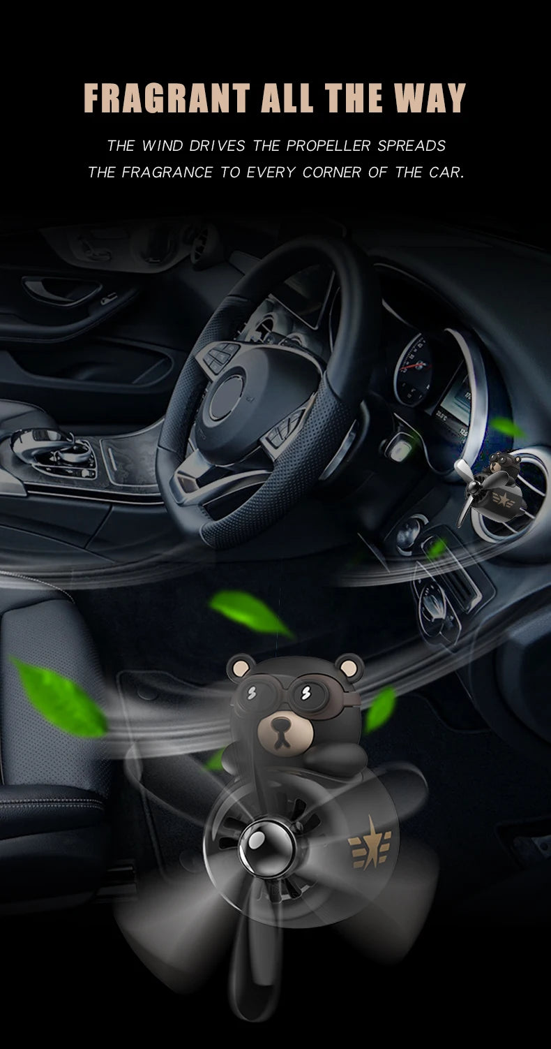 Rotating airplane pilot bear car air fresheners accessories interior decorations fan vent clips perfume fragrance diffuser aroma