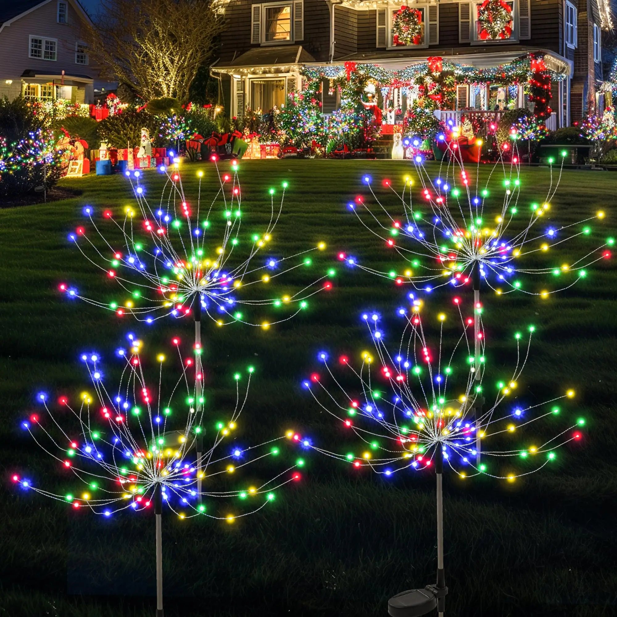 200LED Solar Fireworks Light Outdoor Decorative Multicolor Starburst Lamps Waterproof with 8 Lighting Modes for Garden Yard Path