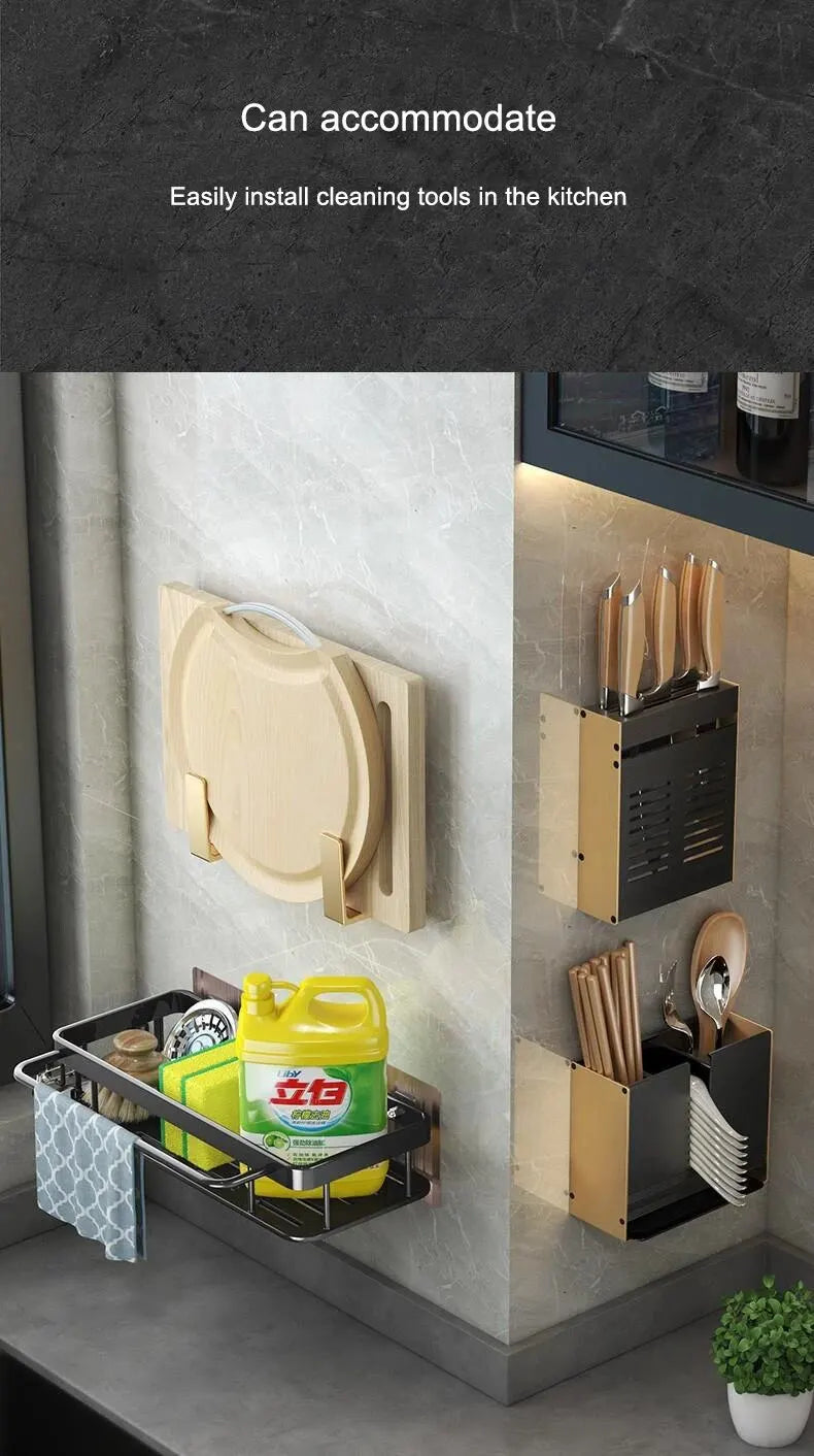 1pc Kitchen Aluminium Sink Drain Rack Shelf Basket Organizer Kitchen Accessories Sponge Storage Faucet Holder Soap Drainer