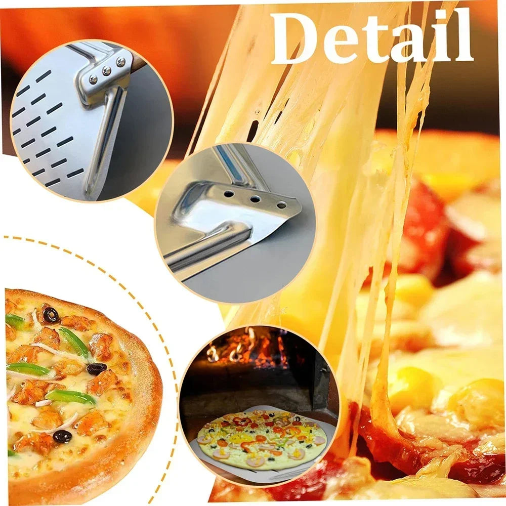 12 Inch Pizza Shovel Metal Non-Stick Pizza Peel with Wood Handle Transfer Tray for Homemade Baking Pizza Cake Bread Pizzas Tools