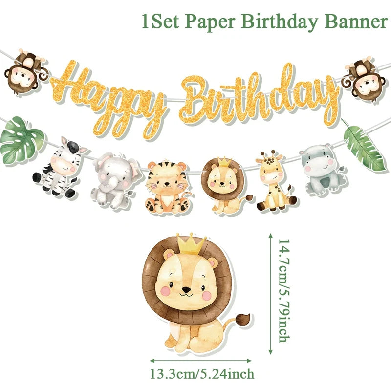 Animal Banner Jungle Safari Happy Birthday Party Decorations for Kids Wild One Birthday Decor Hangning Garland Party Supplies