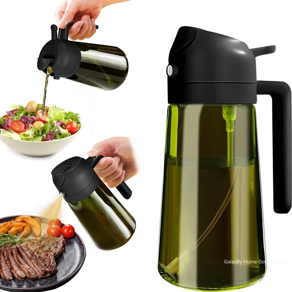 16oz/470ML Light-Blocking Dark Oil Sprayer for Cooking 2 in 1 Olive Oil Dispenser Bottle for Kitchen Dark Green Glass Oil Bottle