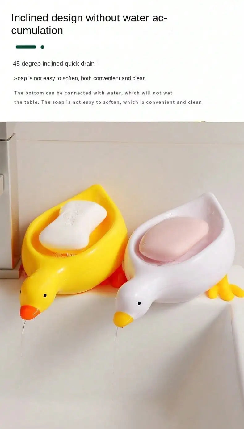 1Pc White Duck-Shaped Soap Rack, Plastic Material, Suitable for Kitchen and Bathroom Countertop Storage Box, Non-Slip Drain Soap Dish Container Bathroom Accessories
