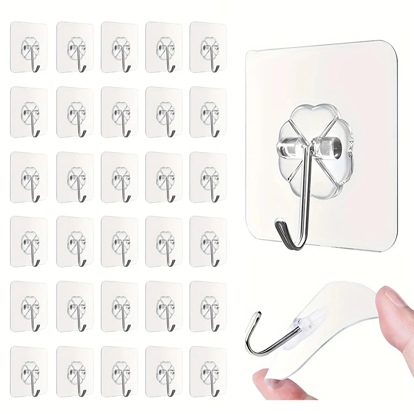 30pc Transparent Wall Mount Hooks - Strong Grip, Traceless, Easy Install, Multifunctional for Modern Decor