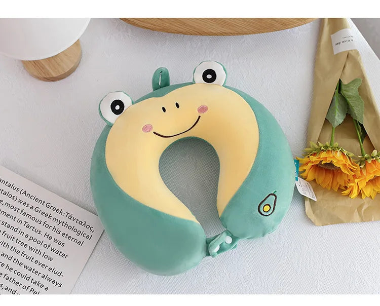 Cartoon Neck Pillow Memory Cotton U-shaped Soft Fluffy Travel Pillow Car Airplane Office Lunch Break Comfortable Sleep Headrest