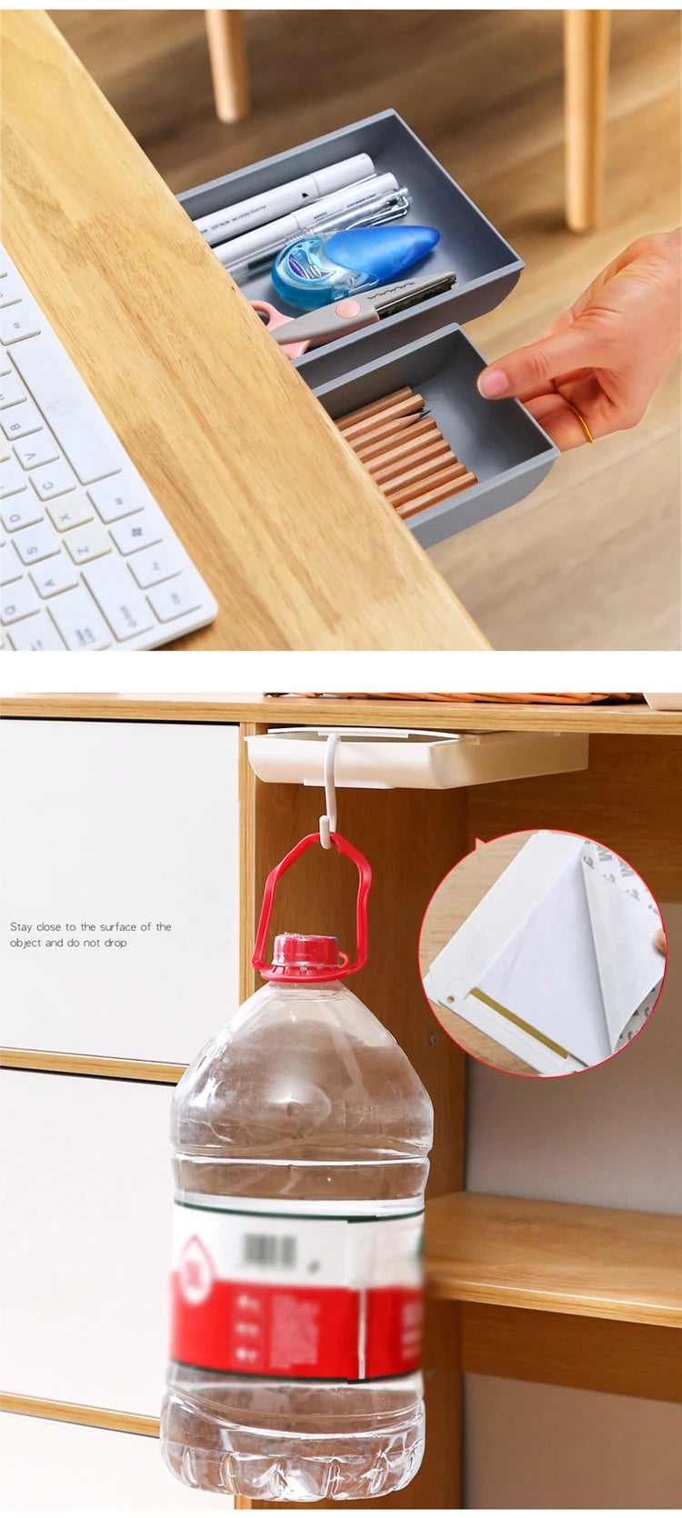 Hidden Storage Box Desk Storage Drawer Self-Adhesive Plastic Table Storage Holder Simple Sundries Cosmetics Stationery Organizer