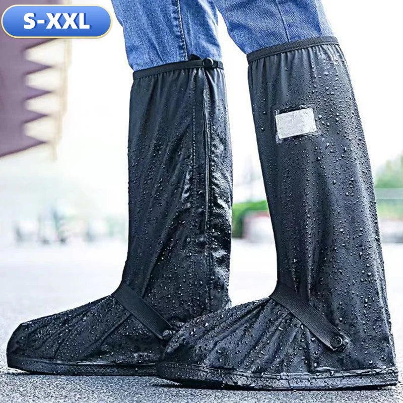 Reusable Anti-Slip PU Leather Waterproof Shoes Cover Water Boots Cycling Hiking Overshoes Rain Snow Wet Sand Shoes Protectors