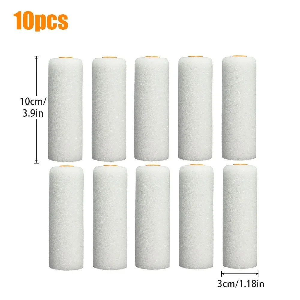 10PCS 100mm Mini White Durable Foam Paint Roller Sleeves Painting Decorating Sponge Rollers Art Sets Painting Supplies